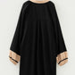 Black Plus Size Color Block Striped Trim V Neck Long Sleeve Shift Mini Dress