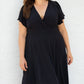 Black Plus Size Flutter Sleeve V Neck Midi Dress