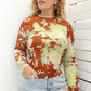 Plus Size Printed Round Neck Long Sleeve Blouse