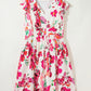 Pink Floral Print V Neck Ruffle Sleeve Plus Size Midi Dress