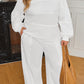 White Textured Raw Seam Plus Size Pullover Top and Drawstring Pants Set