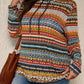 Plus Size Drawstring Printed Mock Neck Long Sleeve Top