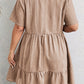 Dark Khaki Plus Size Textured Ruffled Short Sleeve Dress