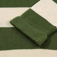 Green Stripe Colorblock Notched Neck Plus Size Sweater