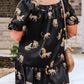 Black Plus Size Cheetah Print Puff Sleeve Ruffle Mini Dress