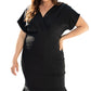 Black Plus Size Pleated V Neck Ruffle Hem Bodycon Dress