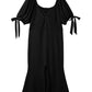 Black Bow Tie Puff Sleeve Plus Size High Slit Maxi Dress