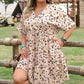 Beige Printed Surplice V Neck Cuffed Sleeve Empire Waist Plus Size Dress