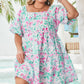 White Floral Print Ric-rac Trim Square Neck Plus Size Mini Dress