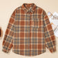 Brown Plaid Print Flap Pocket Buttoned Plus Size Shacket
