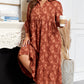 Cinnamon Plus Size Textured 3D Flower Pattern Ruffle Hem 3/4 Sleeve Long Dress