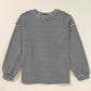 Black Stripe Drop Shoulder Puff Long Sleeve O Neck Plus Size T Shirt