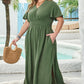 Four Leaf Clover Surplice Neckline Shirred High Waist Plus Size Maxi Dress