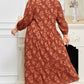 Cinnamon Plus Size Textured 3D Flower Pattern Ruffle Hem 3/4 Sleeve Long Dress