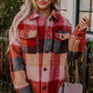 Orange Plaid Print Flap Pockets Buttoned Casual Plus Size Jacket