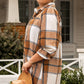 Khaki Plus Size Plaid Flounce Sleeve Button up Shirt Dress