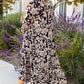 Black Plus Size Floral Printed Puff Sleeve Collared Maxi Dress