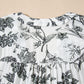 Black Floral Print Piping Trim Notched Neck Ruffle Sleeve Plus Size Long Dress