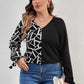 Plus Size Geometric V-Neck Long Sleeve T-Shirt