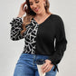 Plus Size Geometric V-Neck Long Sleeve T-Shirt