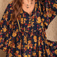 Plus Size Floral Tie Neck Balloon Sleeve Romper