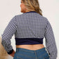 Plus Size Houndstooth V-Neck Long Sleeve Blouse