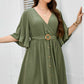 Plus Size Surplice Neck Half Sleeve Dress