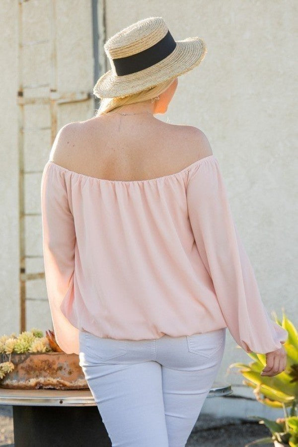 Off Shoulder Long Bubble Sleeve Solid Top