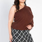 Plus Brown Ribbed Textured One Shoulder Top