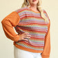 Novelty Knit And Solid Knit Mixed Loose Top With Drop Down Shoulder