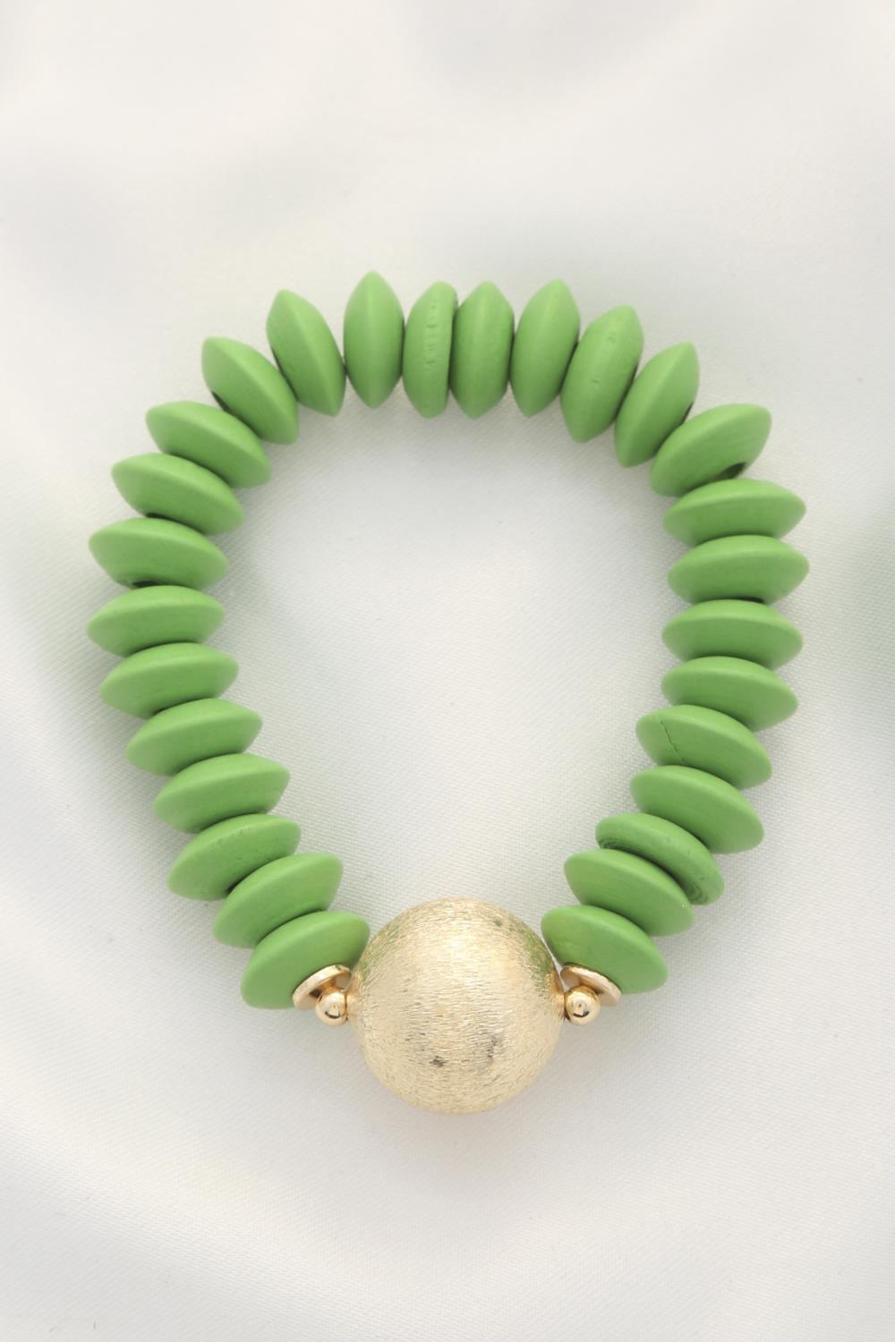 Ball Bead Wood Disc Bracelet