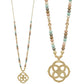 Flower Geometric Pendant Wood Bead Necklace
