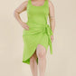Plus Size Solid Wrap Front Tie Side Midi Dress