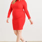 Plus Red Ribbed Long Sleeve Mock Neck Cut-out Back Midi Dress