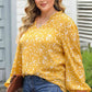 Plus Size Notched Neck Smocked Blouse